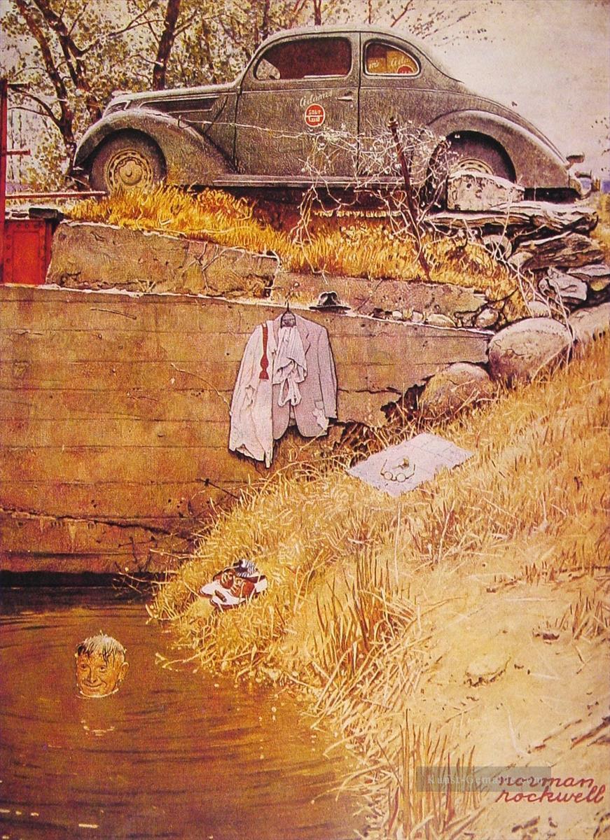 das Schwimmloch 1945 Norman Rockwell Ölgemälde
